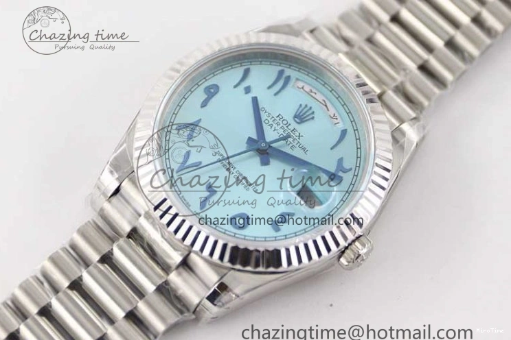 MiroTime 0219 Comfortable Day Date 40mm SS 904L Steel TWF 1:1 Best Edition Ice Blue Arabic Dial on SS Bracelet A 2357